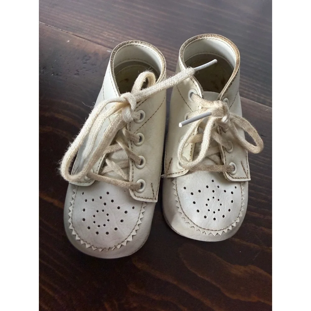 Vintage‎ Stride Rite Baby Shoes White Leather High Top Walkers 1972 Box Size 1